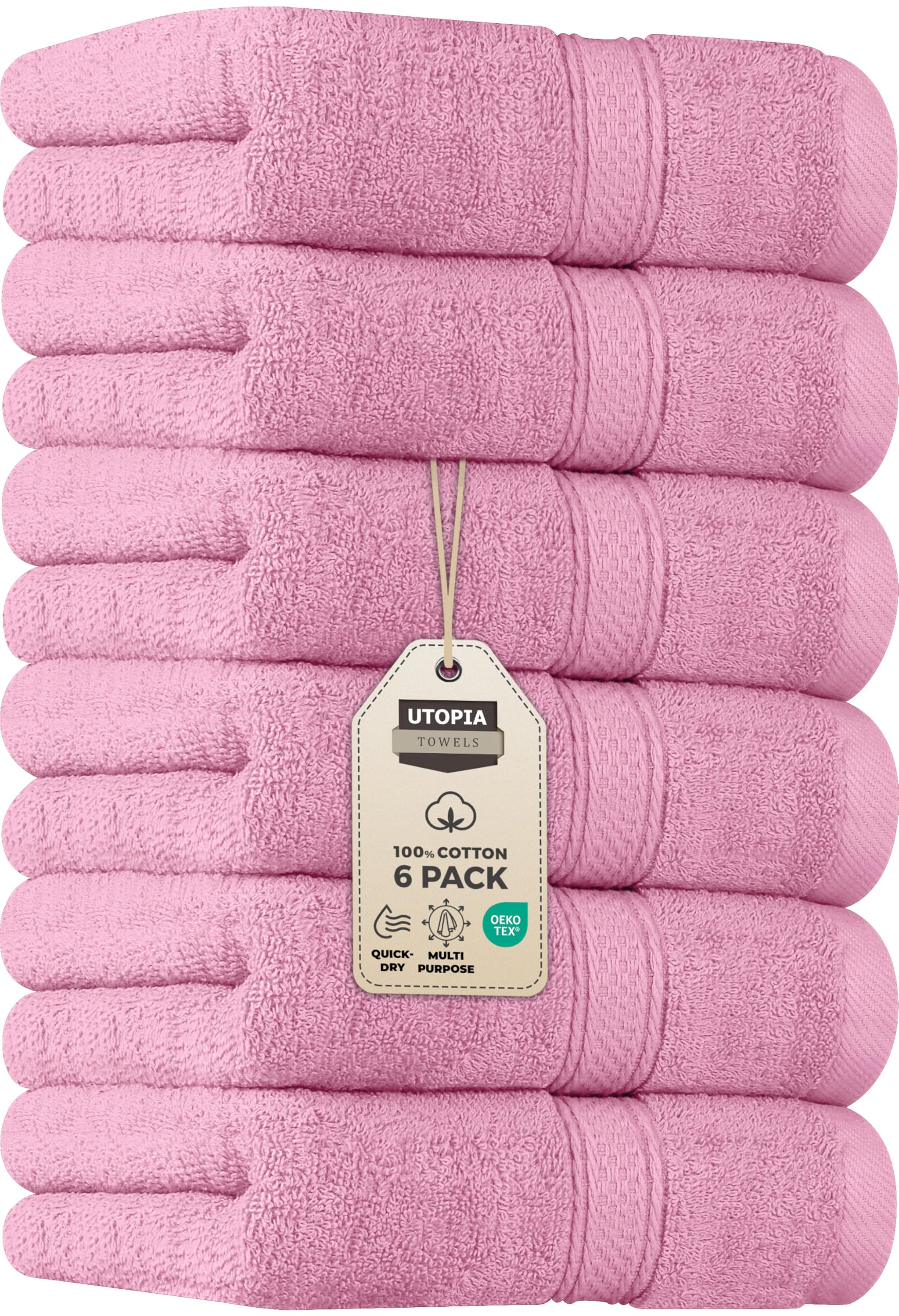 Utopia Towels - Premium Hand Towels - 100% Combed Ring Spun Cotton, Ultra Soft and Highly Absorbent, Extra Large Thick Hand towels 41 x 71 cm, Hotel & Spa Quality Hand Towels (6-Pack) (Pink)