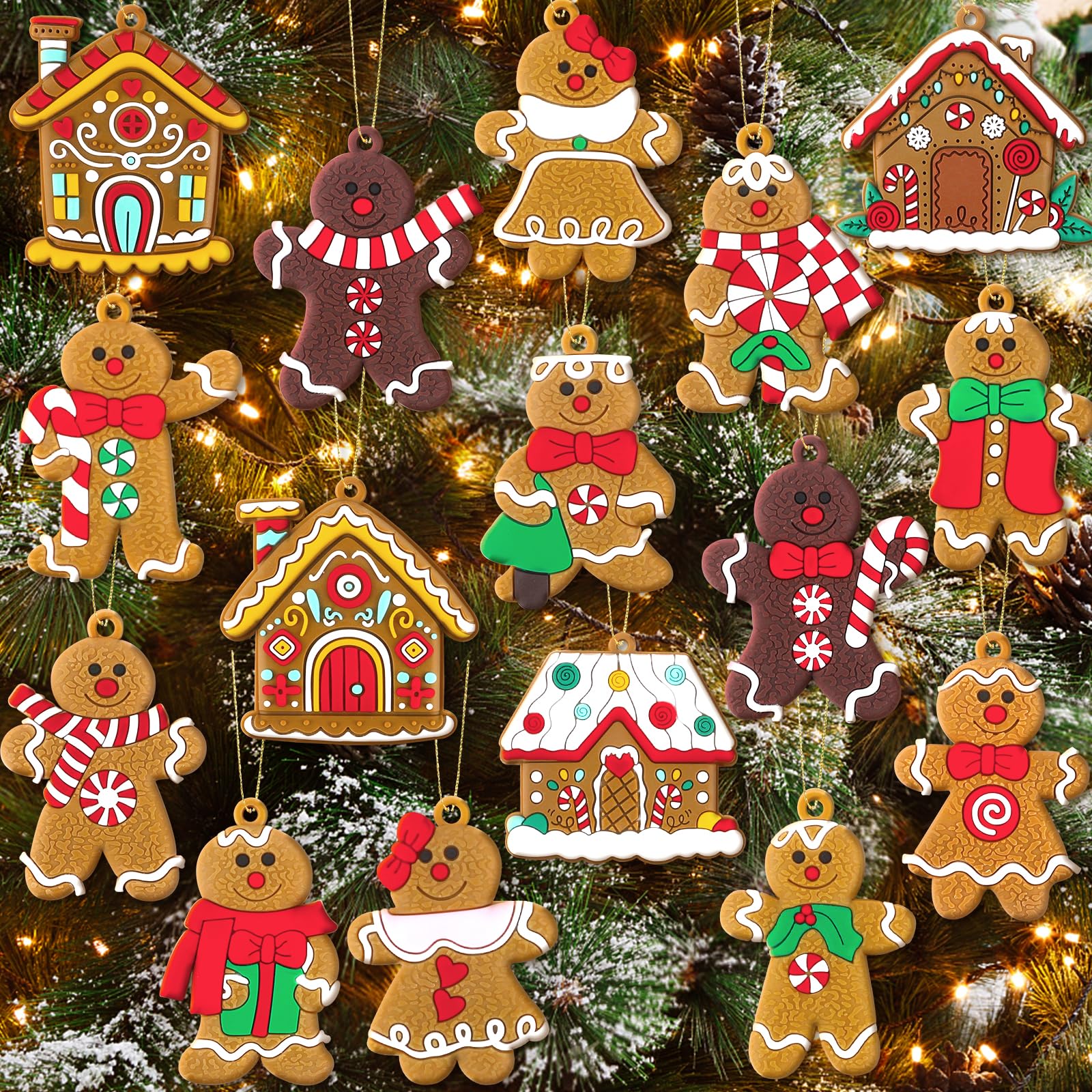 Photo 1 of 16Pcs Gingerbread Man Ornaments for Christmas Tree Gingerbread Christmas Decorations with Gingerbreads House Ornament for Christmas Tree Hanging Party Decor