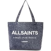 AllSaints Underground Acid Wash Denim Tote Bag, Deep Sea Navy, London Edition with Japanese Text