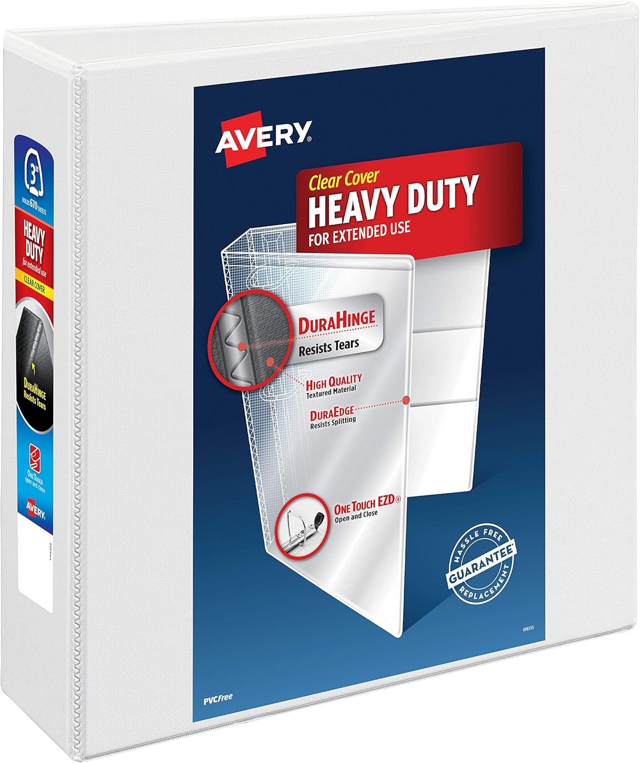 Avery 3" Heavy Duty View 3 Ring Binder, One Touch EZD Ring, Holds 8.5" x 11" Paper, 1 White Binder (79193) : Office D Ring And Heavy Duty Binders : Office Products