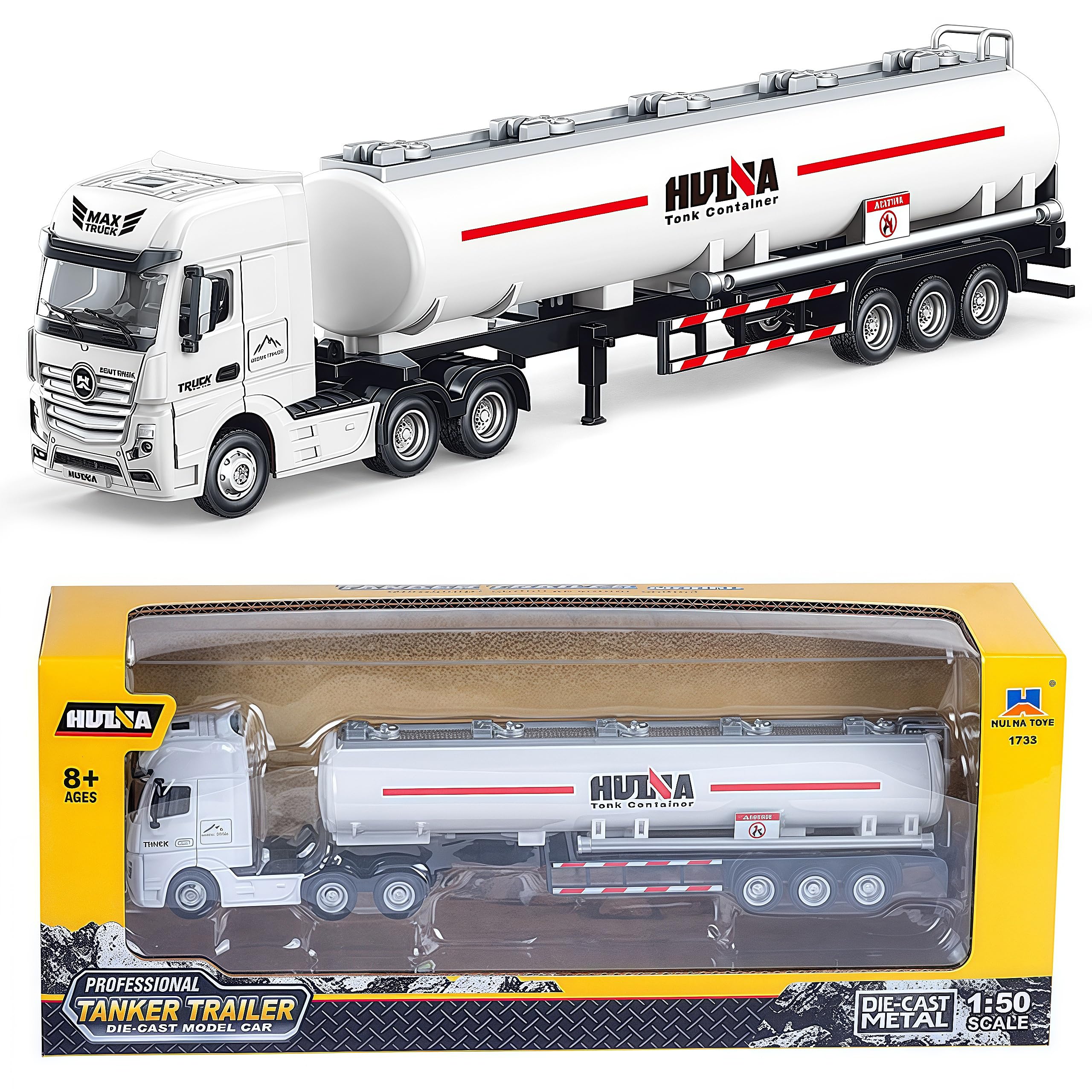 Photo 1 of Gemini&Genius Oil Tanker Trailer Toy, Heavy Duty Realistic Look Alloy Hauler Car Toys Vehicle, 1:50 Scale Diecast Tanker Truck, Toy Trucks for Kids (Detachable)