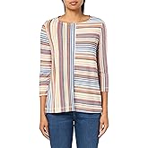 MULTIPLES Women's Faux Button Placket Three Quarters Sleeves Scoop Neck Multi Panel Top