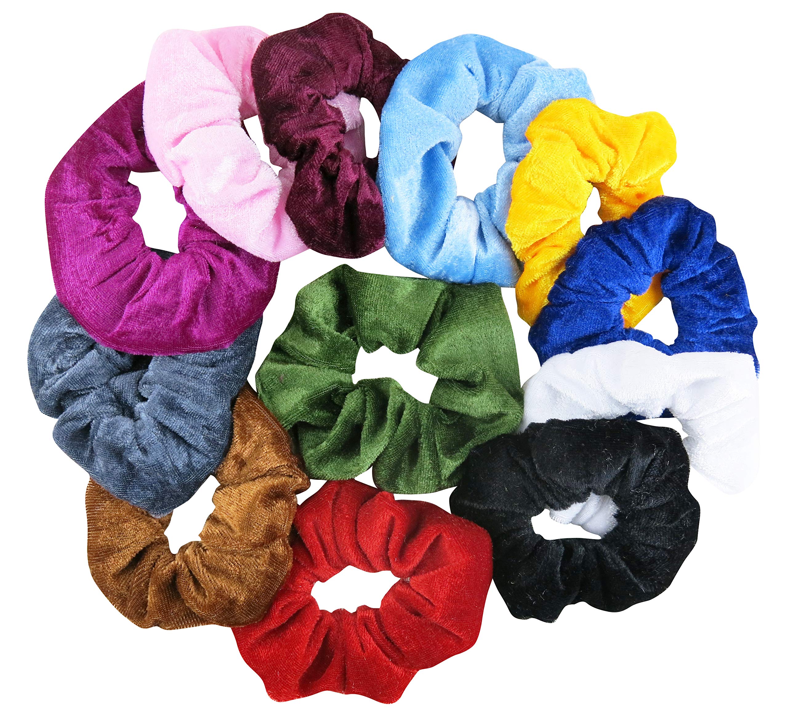 Pack of 12 Velvet Hair Scrunchies - Ponytail Holders - Scrunchy Hair Ties