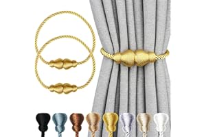 Nieffeiy Magnetic Curtain Tiebacks 2Pack Outdoor Curtain Tie Backs Rope Decorative Magnetic Curtain Holders for Drapes Window Treatment Holdbacks, Champagne Gold