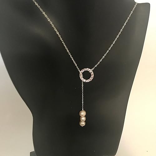 Sterling Silver Lariat Necklace with Pink Freshwater Pearls
