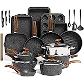 Kitchen Induction Cookware & Bakeware Set - 30 Piece Black Granite Cooking Pans Set, Non-Stick Pots and Pans Set