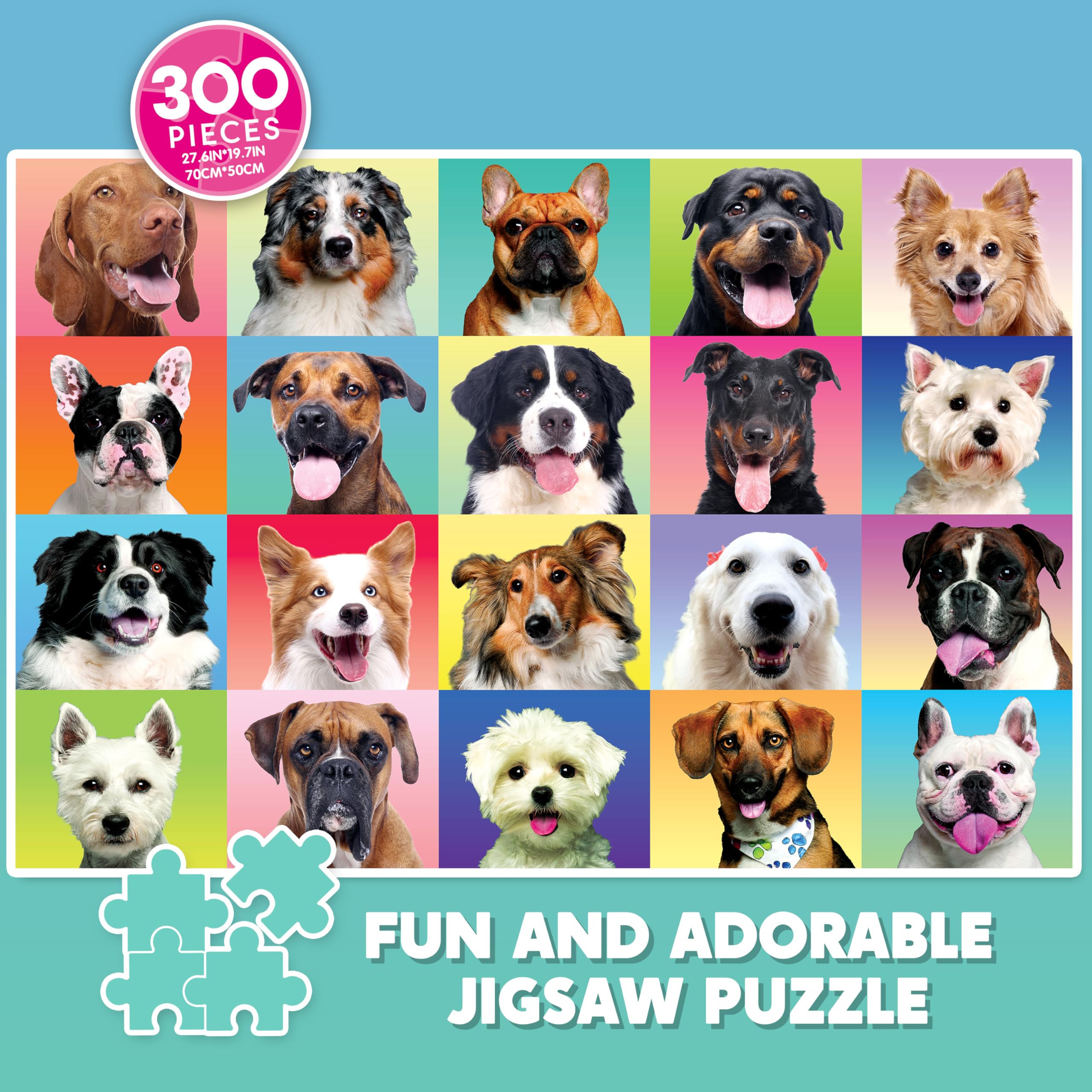JOYIN 300 pcs Multicolor Dogs Puzzles, Jigsaw Puzzle for Kids and Adults(27.6