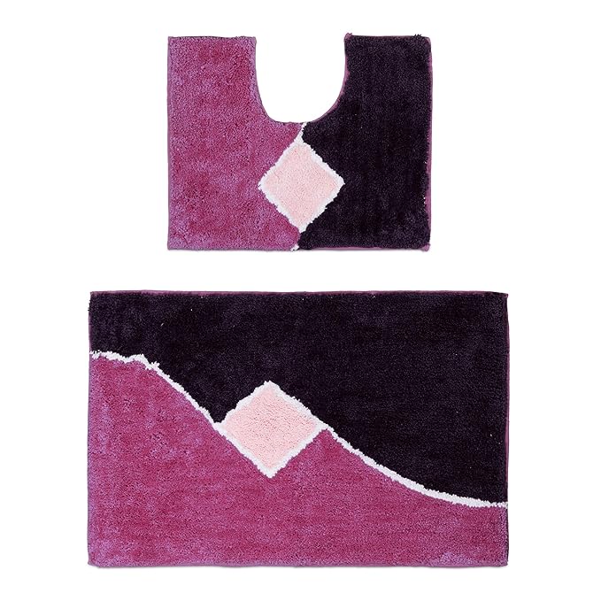 Relaxdays Badgarnitur 2-teilig mit Grafikmuster, Für Fußbodenheizung, Waschbar, Badematte und WC-Vorleger, Für Stand-WC, 80 x