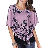 MOQIVGI Womens Scoop Neck Flowy Shirt Trendy Dressy Casual Poncho Blouse Top