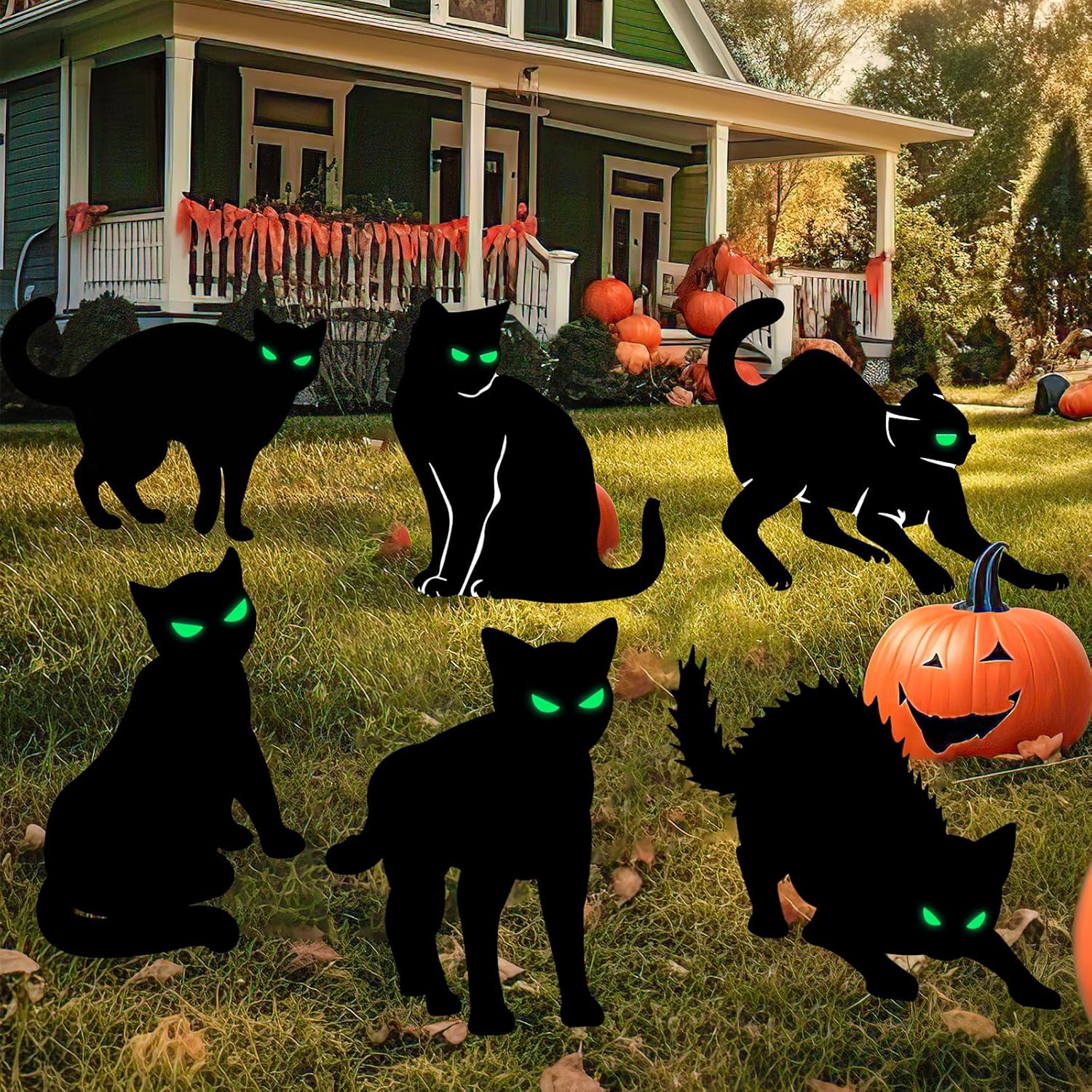 Yard Signs - Halloween Yard Signs,6 pack Black Cat with Fluorescent Eyes,Halloween Decorations Outdoor,Scary Silhouette with Stakes for Yard Lawn Deco Party