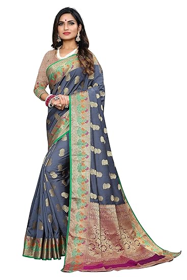 Cotton Shopy Womens Kanjivaram Art Silk Banarasi Sarees with Blouse Piece
