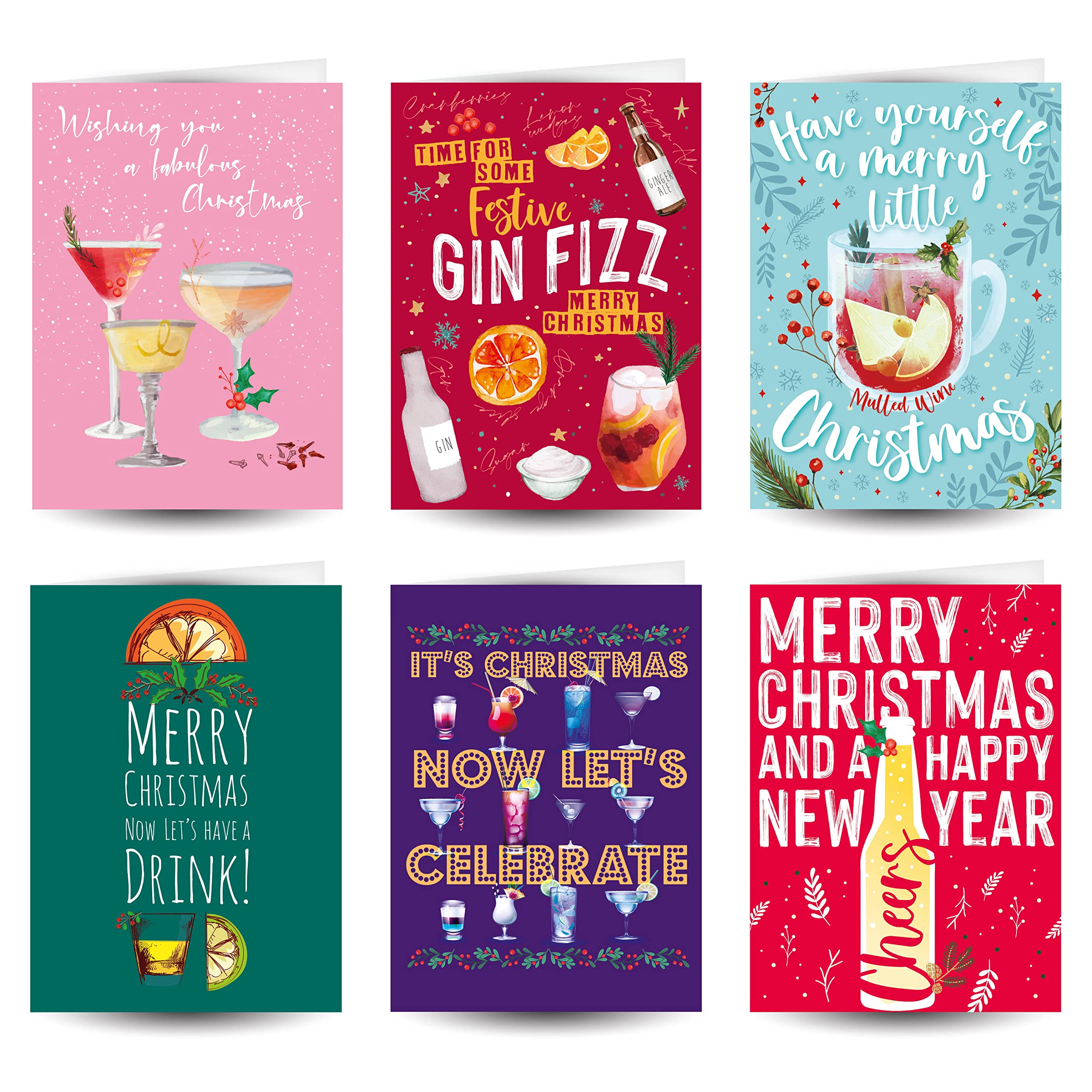 Candy Ink 30 Drink themed Christmas Card Box Set Multipack of boxed charity christmas cards for Men & Women | Assorted Pack of Xmas Designs with Kraft Envelopes