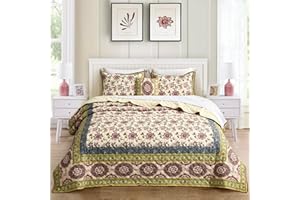 DaisyHuang Oversized Bedspread King Size - Persian Floral Collection - Indian Arts Quilt Bedding Cover for All Season, Lightweight, 4 Piece, King/California King