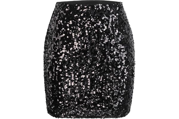 MANER Women's Sequin Skirt Sparkle Stretchy Bodycon Mini Skirts Night Out Party