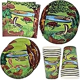 Gift Boutique 122 Pcs Reptile Lizard Snake Party Supplies Set Paper Plates Cup Napkin for Wildlife Turtle Wilderness Jungle Birthday Disposable Dinnerware Serves 24