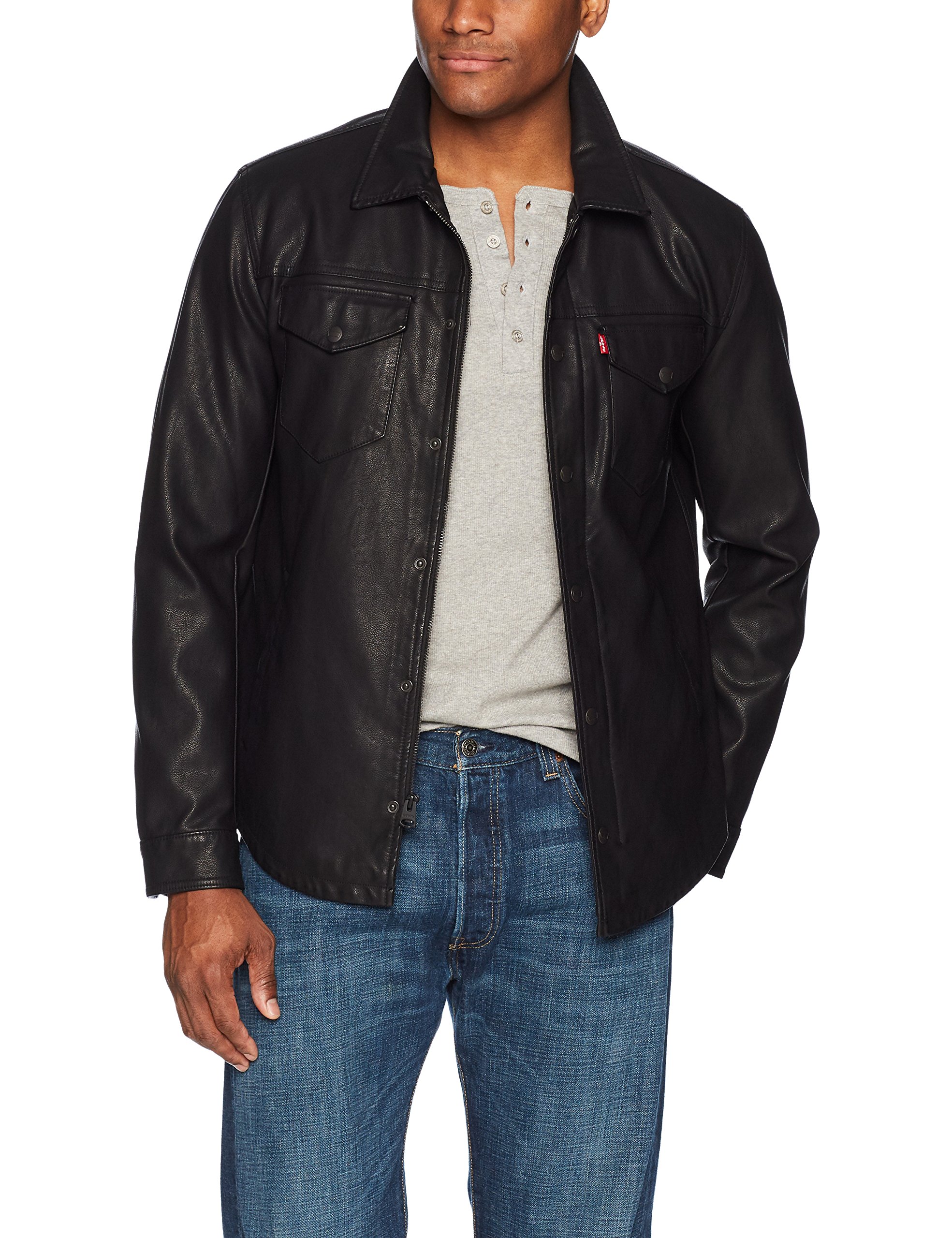 Faux Leather Shirt Jacket 