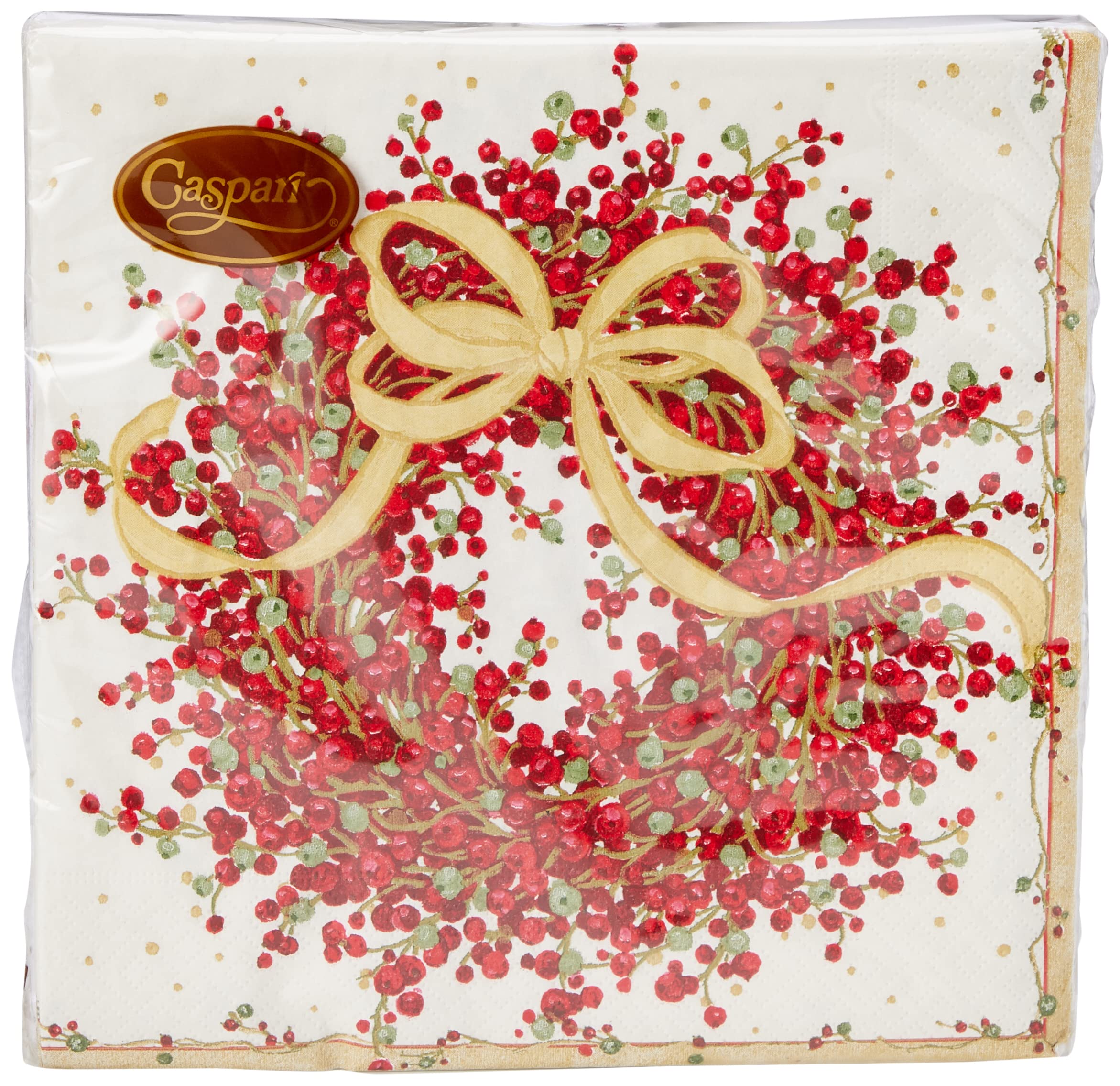 Entertaining with Caspari 8070D Pepperberry Red Wreath Caspari Napkins Dinner Size 40 Centimetre Square 20 in Pack 3 ply
