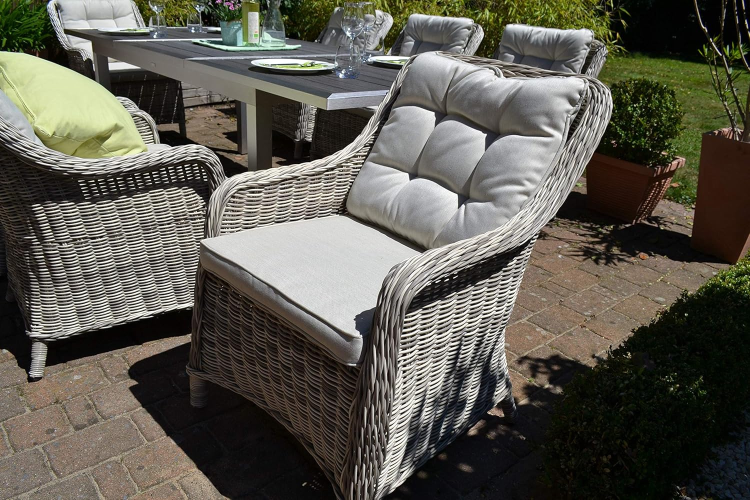 Terrasse Bomey Essgruppe Stockholm In Edelstahllook I 8 Teilige Garnitur I Rattan Sessel Set Bestehend Aus Acht Sesseln In Grau Und Polstern In Grau I Aufziehbarer Tisch Fur Garten Wintergarten Sidra Hospital