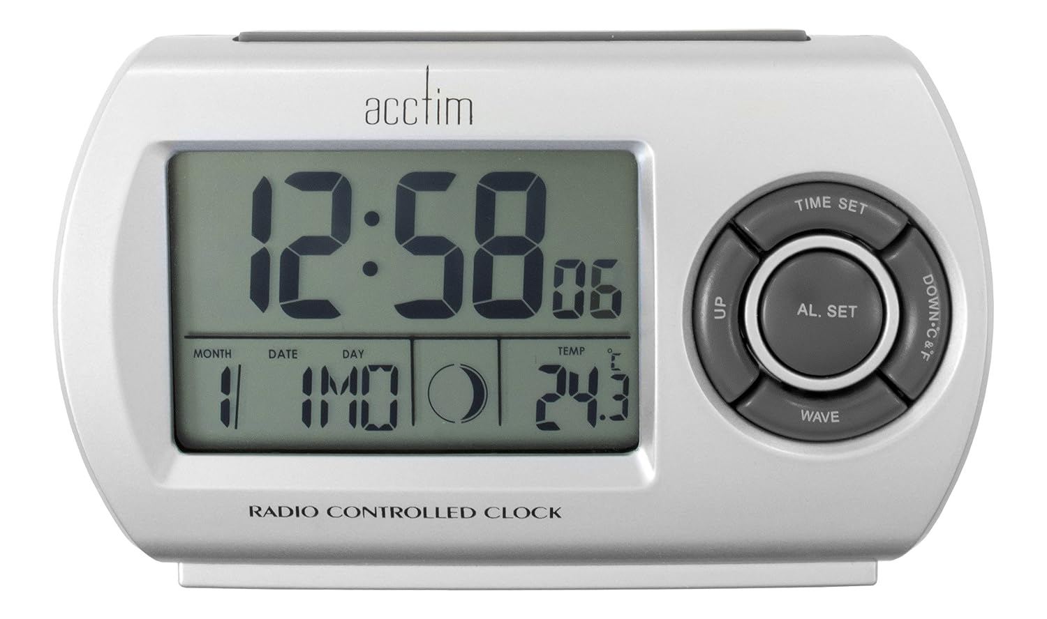 Acctim 71117 Denio Radio Controlled Alarm Clock, Silver