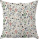 JMICPTUB Mahjong Pillow Covers 18x18, Gifts for Mahjong Lovers Players, Mah Jong Accessories Gifts Decorative Throw Pillow Covers for Home Bedroom Living Room
