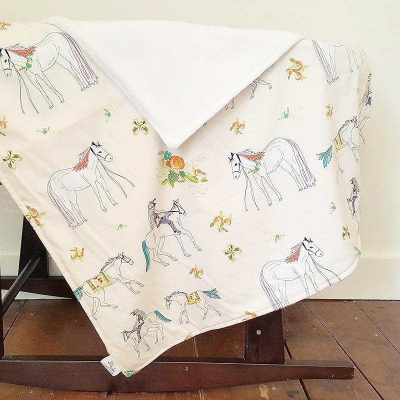Floral Horse Baby Blanket, Crib Bedding, Nursery Blanket
