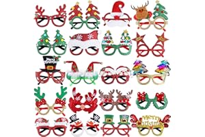 MCEAST 20 Pieces Christmas Glasses Glitter Party Accessories Glasses Frames Christmas Costume Decoration Eyeglasses for Christmas Holiday Party Supplies Favors Photo Booth, Assorted Styles