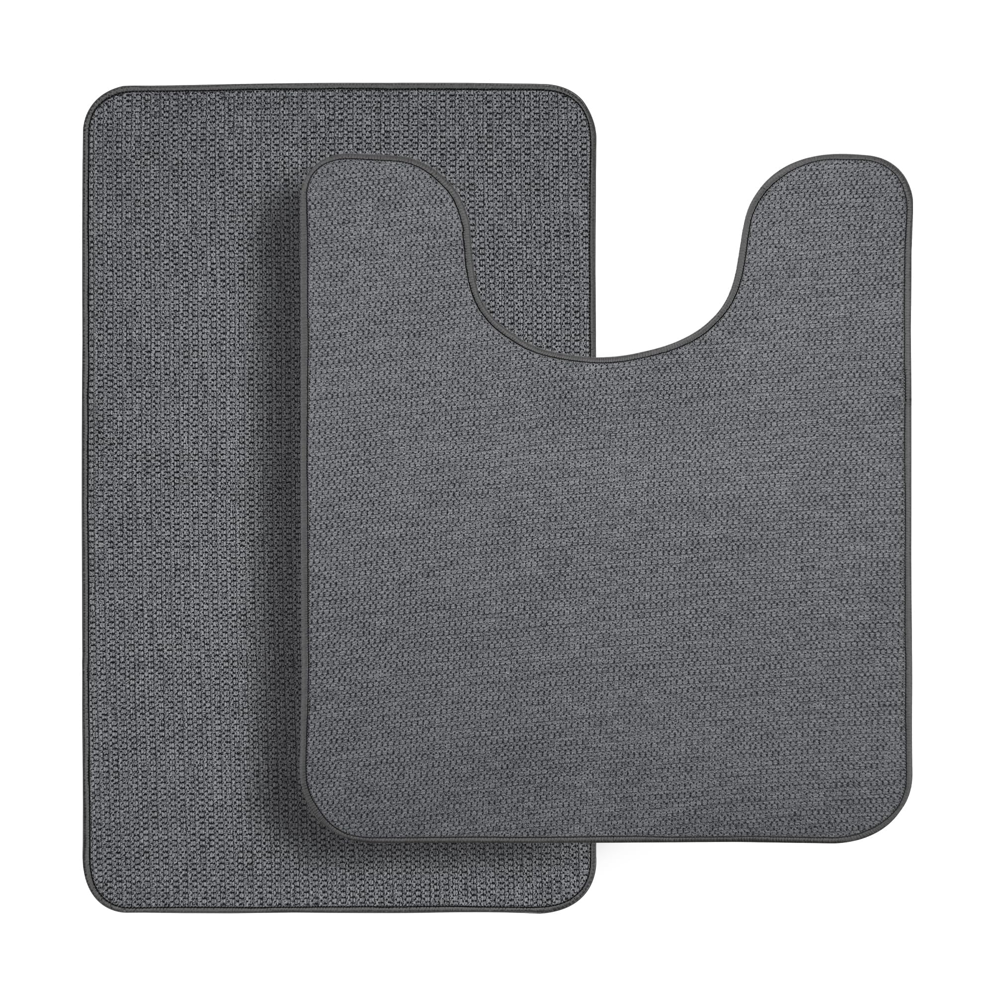Photo 1 of Bosap Bathroom Rugs Set 2 Pieces,Thin Bathroom Mats,Toilet Rugs,Quick Dry,Non-Slip,Machine Washable,Low Pile,Absorbent Bath Mats,Shower,Sink,Home Decor Accessories.Dark Grey,1'5"x2'3"+1'8"x2" U Shape