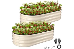 ZXZYHFTY Galvanized Raised Garden Bed kit,2Pcs White Outdoor Garden Raised Planter Box, Round Large Metal Raised Garden Beds for Vegetable 4 * 2 * 1ft