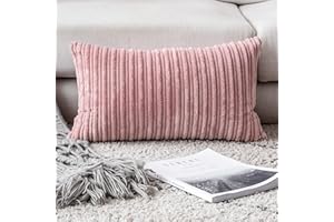UGS UGASA UGASA Velvet Pillow Covers Soft Striped Decorative Throw Cushion Case with Hidden Zipper for Valentine's Day Couch/Bedroom/Sofa, Cozy Solid Oblong Lumbar Pillowcase 1 Piece 12"x20", Baby Pink