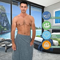 TowelSelections Mens Shower Wrap Adjustable Cotton