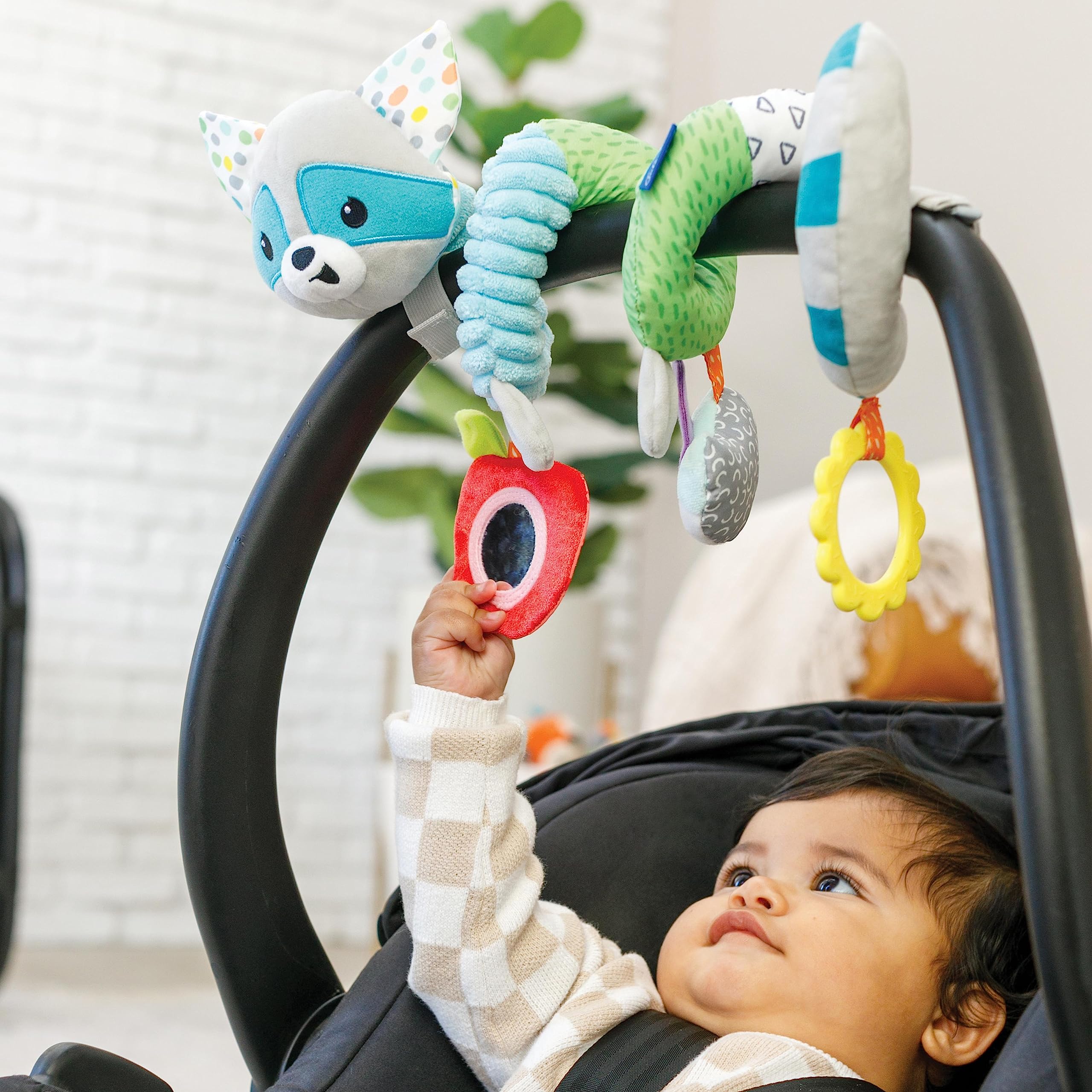 Infantino Spiral Activity Toy - Textured Play Activity Toy for Sensory Exploration and Engagement, Ages 0 and Up, Blue Raccoon