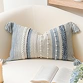 BlissBlush Decorative Lumbar Throw Pillow Cover 14x24 Boho Coastal Blue Accent Cushion for Couch Sofa Farmhouse Pillowcase for Bedroom Living Room Home Décor Cover ONLY