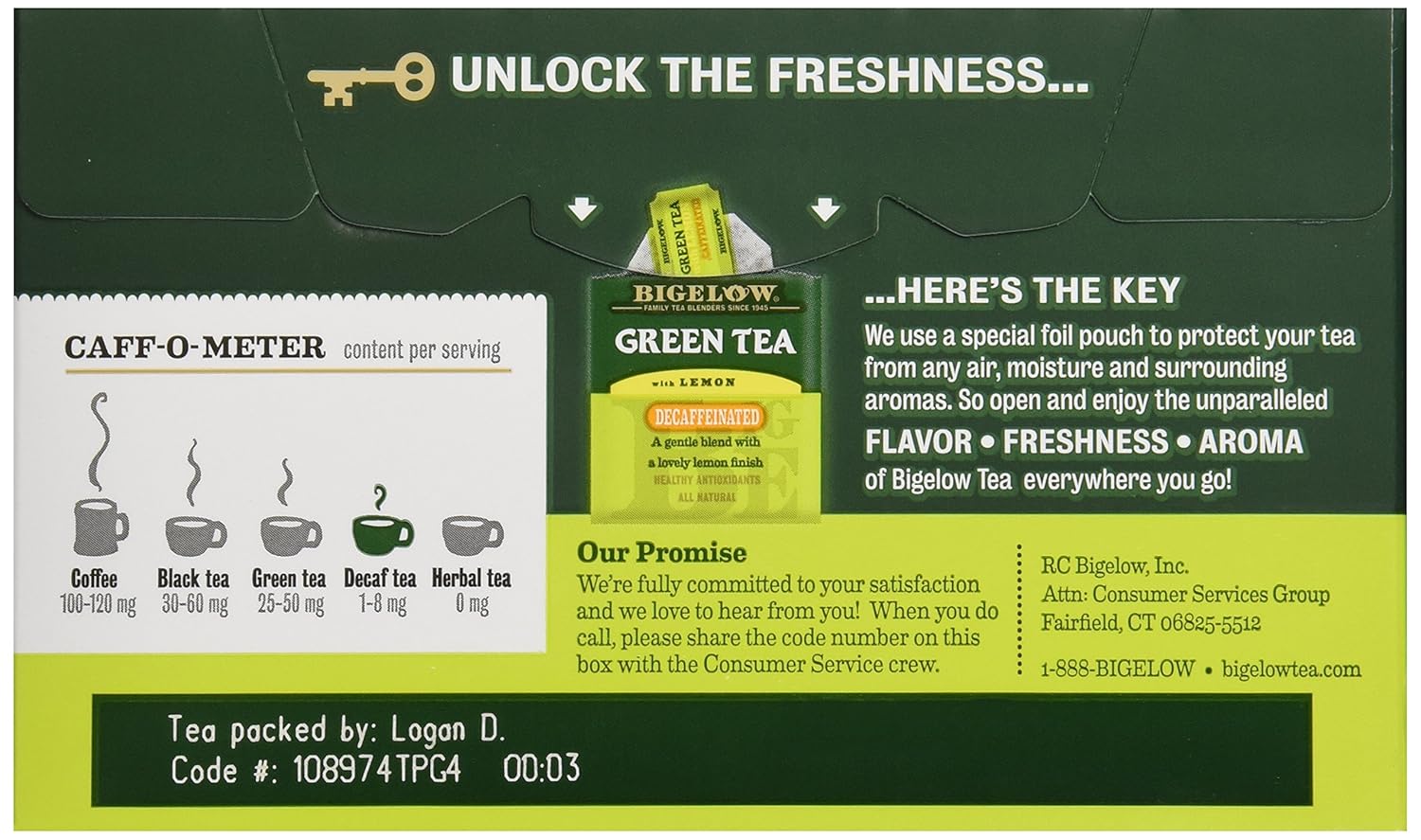 Bigelow Tea Green Tea with Lemon, Decaf, 20 ct : Grocery Tea Sampler : Grocery & Gourmet Food