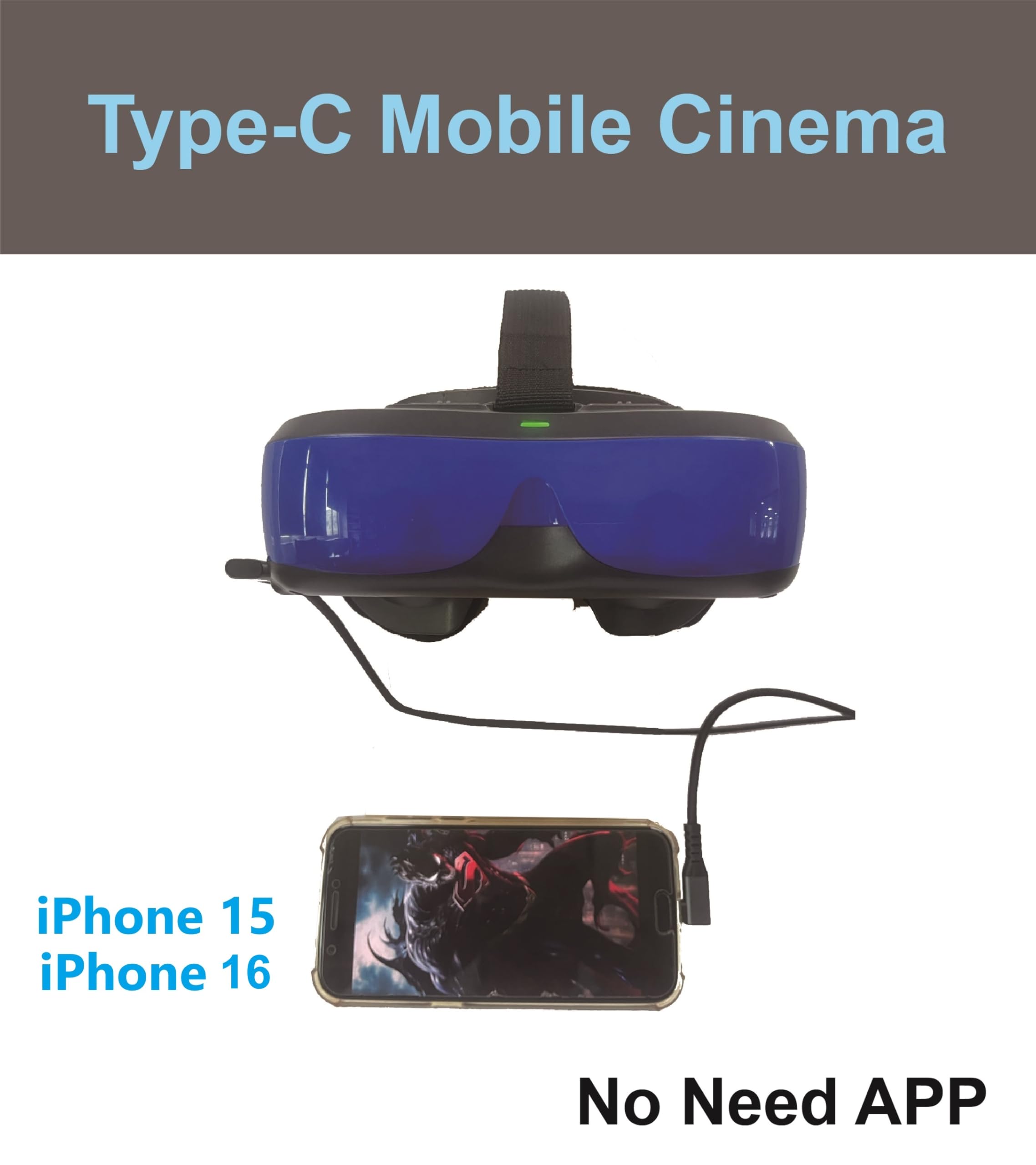 Simple Video Display Glasses.Type-C Input, Easy Connect to i-Phone 15/16,Plug &Play, no Need APP, Lightweight Display Headset, Monitor,Head-Mounted Display (Bigeyes H5 USB-C)