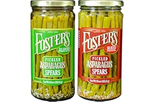 FOSTER'S SINCE 1984 Foster's Hot Pickled Asparagus Spears in a Jar, Spicy Variety Pack, Jalapeño and Red Pepper, 16oz, 2 Pack, Traditional Pickled Vegetables Recipe over 40 years, Gluten Free, Fat and Preservative Free