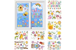 CINROBIYE 122Pcs Spring Window Clings Stickers Flowers Butterfly Bees Birds Window Art Seasons Decals for School Home Office Accessories Toddlers Party Supplies Gifts, 9 Sheets (Spring)