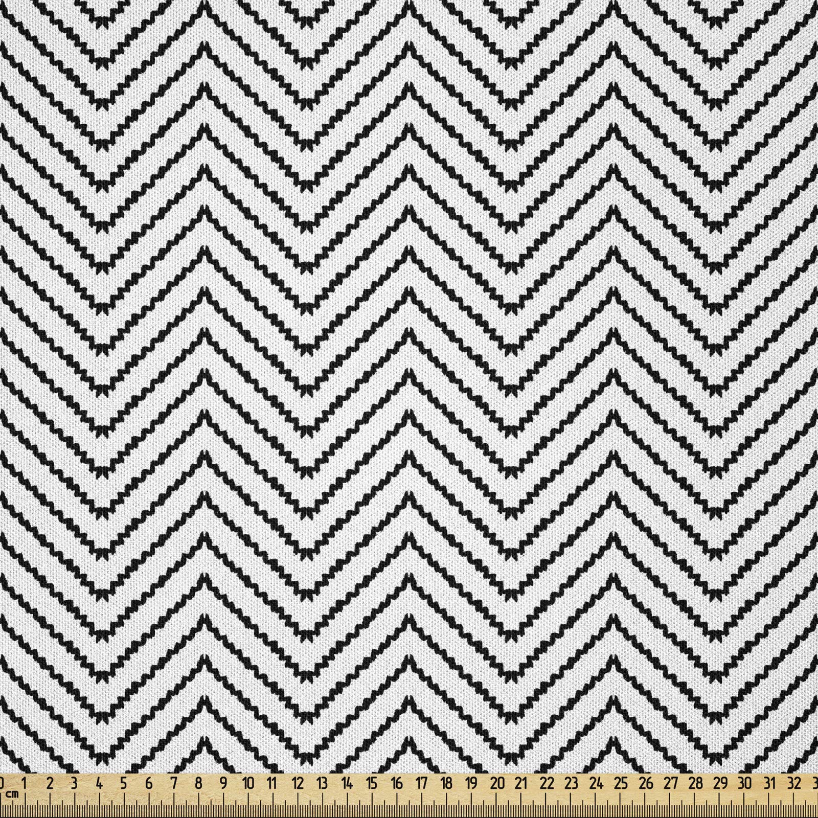 ABAKUHAUS Modern Fabric by the Yard, Geometric Triangle Shapes Zig Zag Triggering Lines Minimalist Pattern Print, Microfiber Fabric for Arts and Crafts Textiles Decor, 2M (230x200cm), Black and White