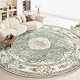MUJOO Green Round Rug 9ft,Large Circle Washable Area Rugs for Bedroom Living Room Bathroom,Boho Non Slip Circular Carpet,Sage Floral