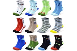 Toddler Socks, 12 Pairs Boys Socks for Kids Crew Socks Cotton Cartoon Novelty Crazy Socks for Boys girls 1-7 Years Old