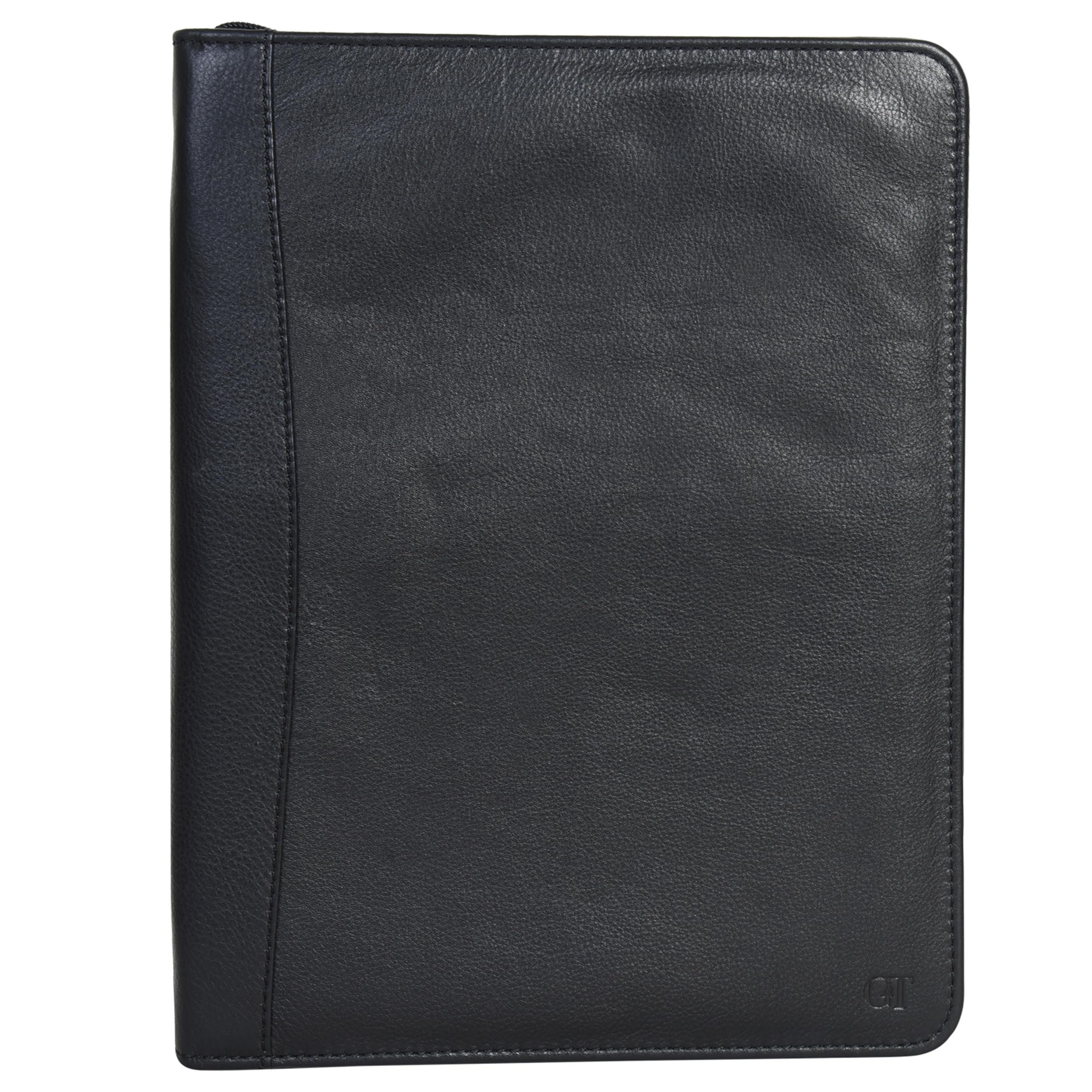 Grains & Tan Real Leather Portfolio A4 Notebook Document Folder Case File Storage Pure Soft Zipper Handmade Writing Pads Diaries Personal Travel Organizer Business Conference Presentation-Black