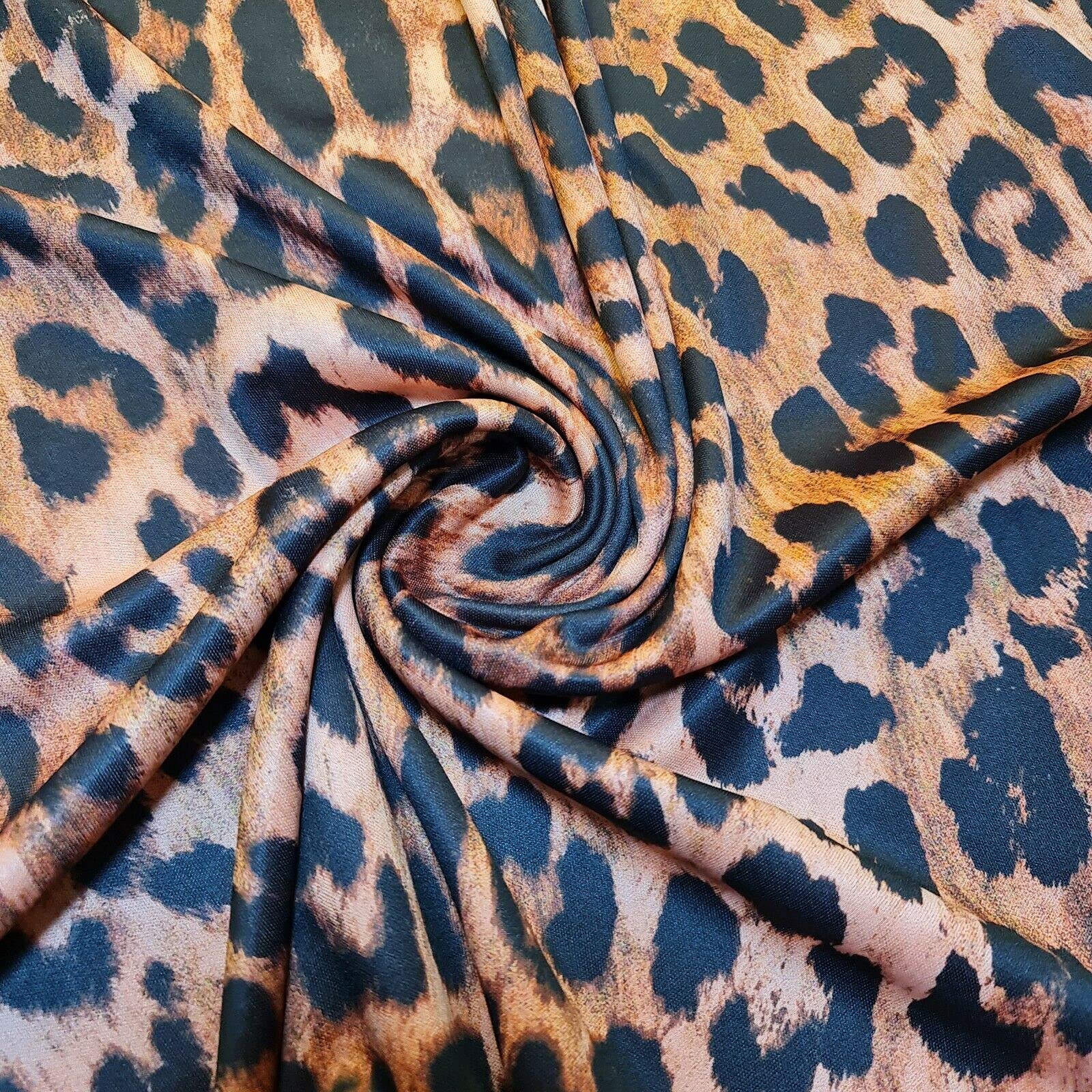 Plain/Printed ITY Spandex Jersey Elastane Stretch Dress Leggings Fabric 58" - 150cm Wide Sold As 1 Meter Pre - Cut Lengths (Peach Leopard)