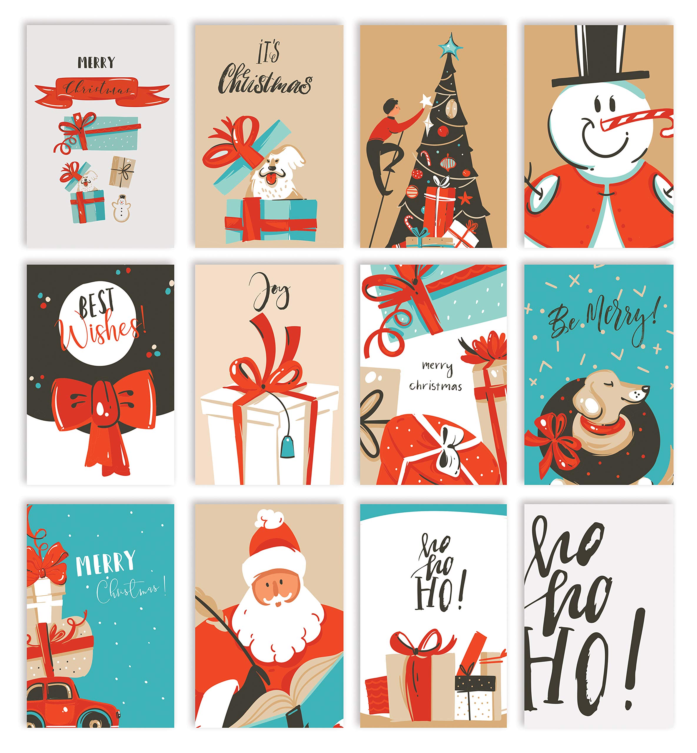 Better Office Products Christmas Holiday Greeting Card Set, 100 Pack, 4 x 6 Inch, 12 Assorted Custom Illustrative Designs, Blank Inside, Complete with Envelopes, 100 Christmas Cards Set