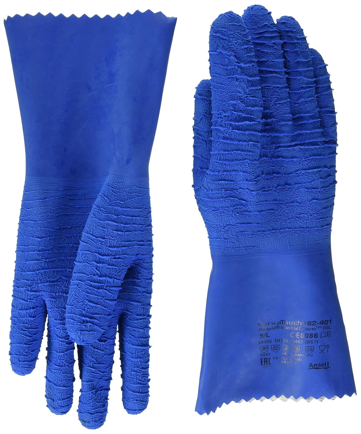 Ansell VersaTouch 62-401 Natural rubber latex gloves, chemical & liquid protection, Blue, Size 7 (Pack of 6 pairs)