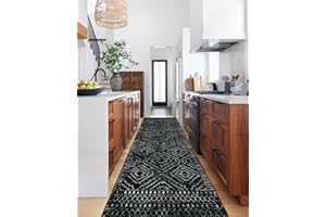Wonnitar Washable Runner Rugs for Hallway 2'6"x10', Moroccan Non-Slip Black Long Kitchen Runner, Low Pile Boho Soft Carpet Runner for Entrance Living Room Entryway Bedroom (Black,2'6"x10')