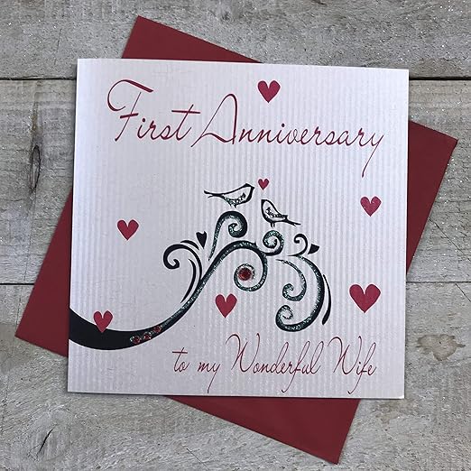 White Cotton Cards Handmade First Anniversary To My Wonderful Wife Card White Wa1w Amazon Co Uk Kitchen Home