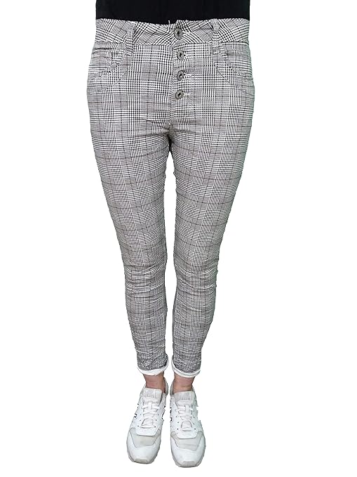 Jewelly by Lexxury Baggy Boyfriend Damen Stretch Hose Karo Tartan Muster