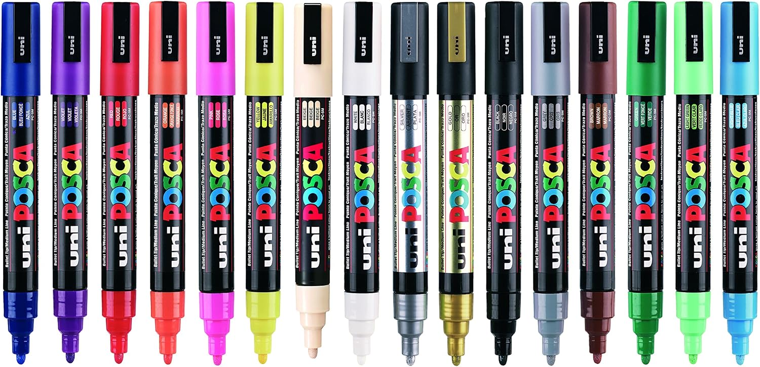 Posca Pens PC-5M Medium Acrylic Coloured Permanent Paint Markers for Adults. Perfect for Colouring Fabric, Graffiti - Image 3