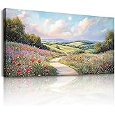 SERIMINO Landscape Wall Art, Large Wall Art, Nature Wall Decor, Path Flower Canvas Prints, Green Wilderness Paintings for Living Room Bedroom Bathroom Kitchen Rustic Farmhouse Decorations 20"x40"