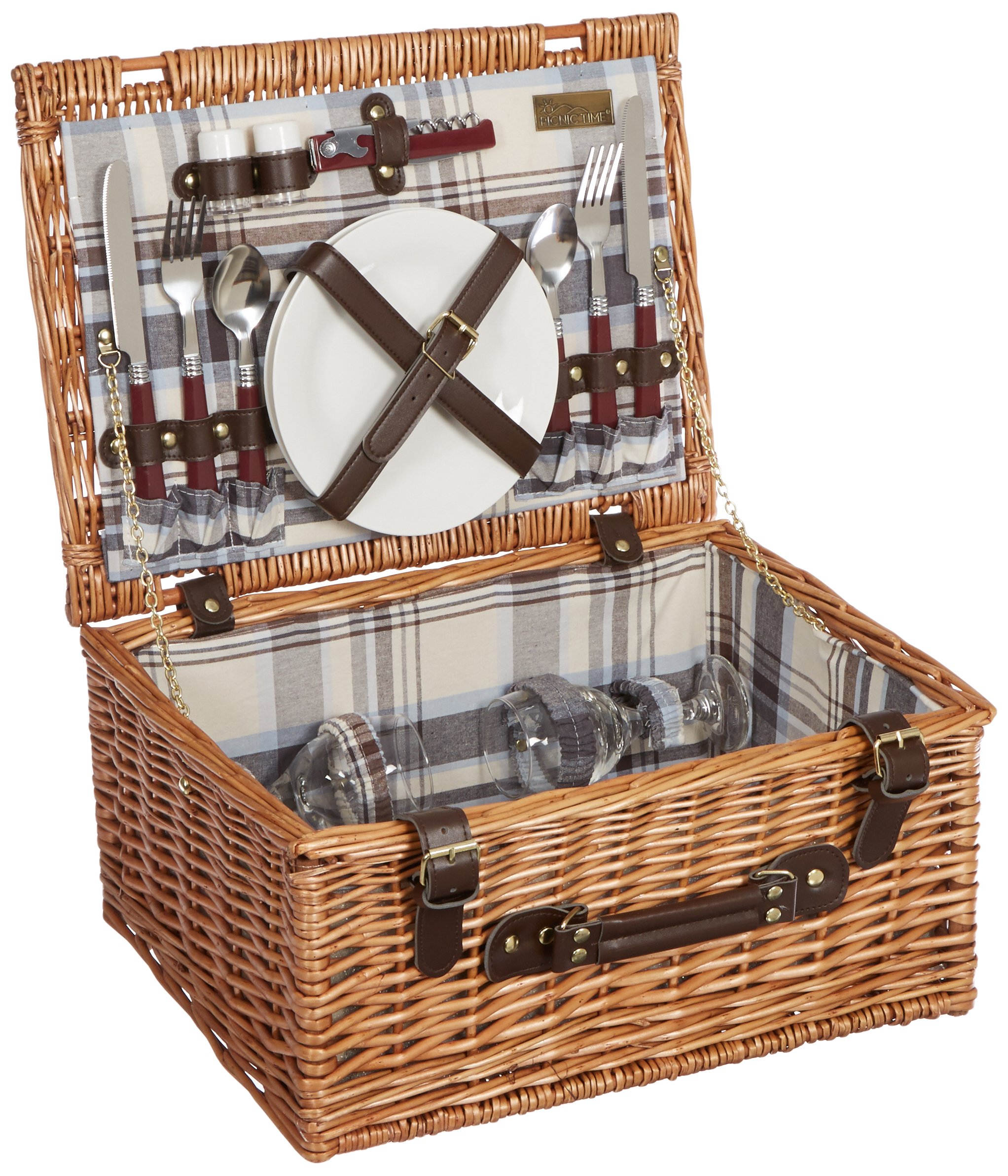 PICNIC TIME Bristol Willow Picnic Basket with Deluxe Service for Two