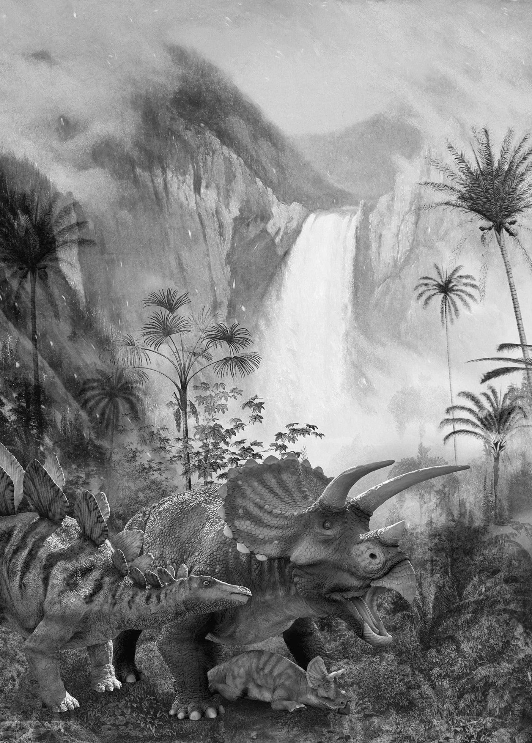 Komar Dino Non-Woven Photo Wallpaper Jurassic Waterfall Dimensions 200 x 280 cm (width x height) Dinosaur Jurassic Waterfall Wallpaper Children's Room Wallpaper IAX4-0020